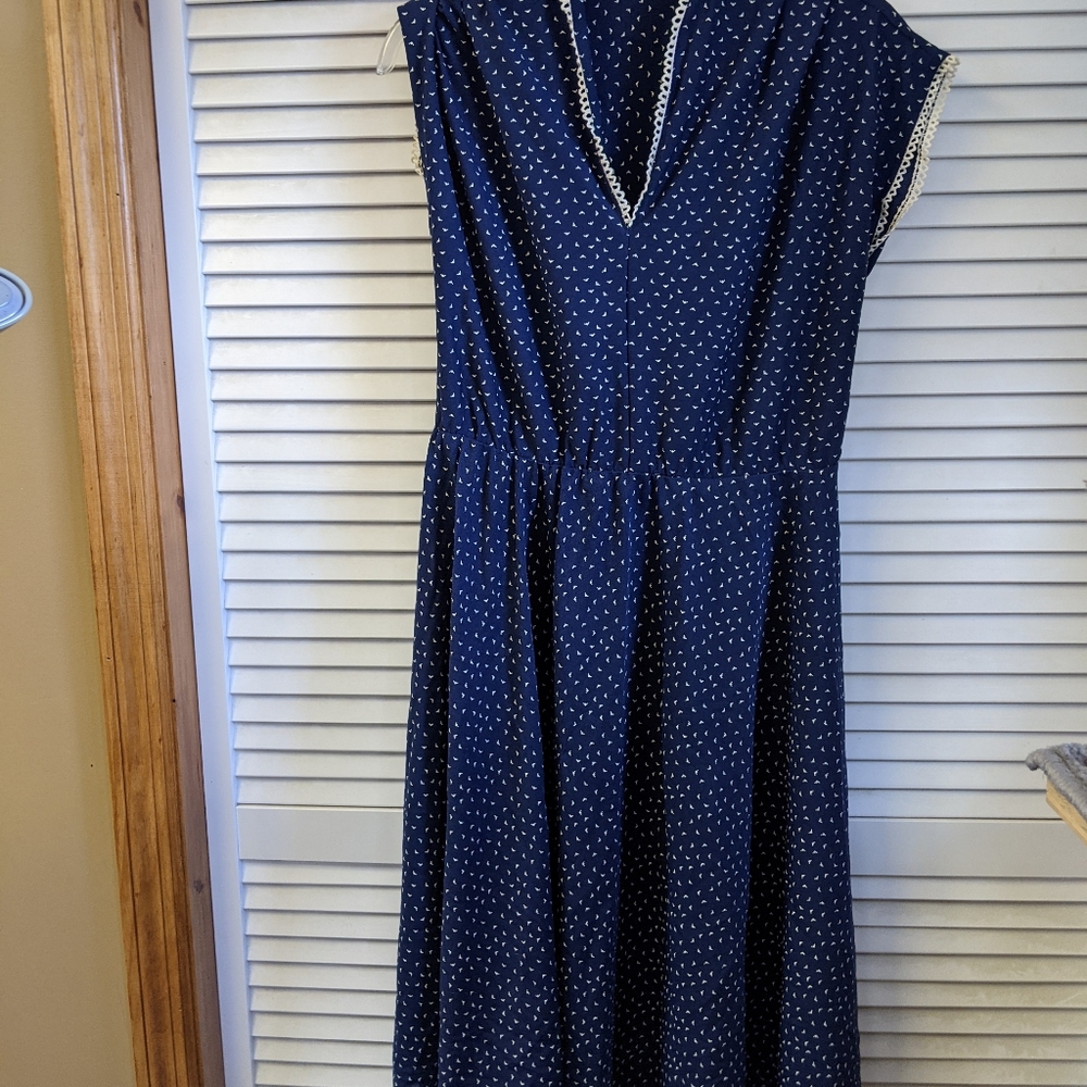 Elegant Navy Blue Polka Dot Dress